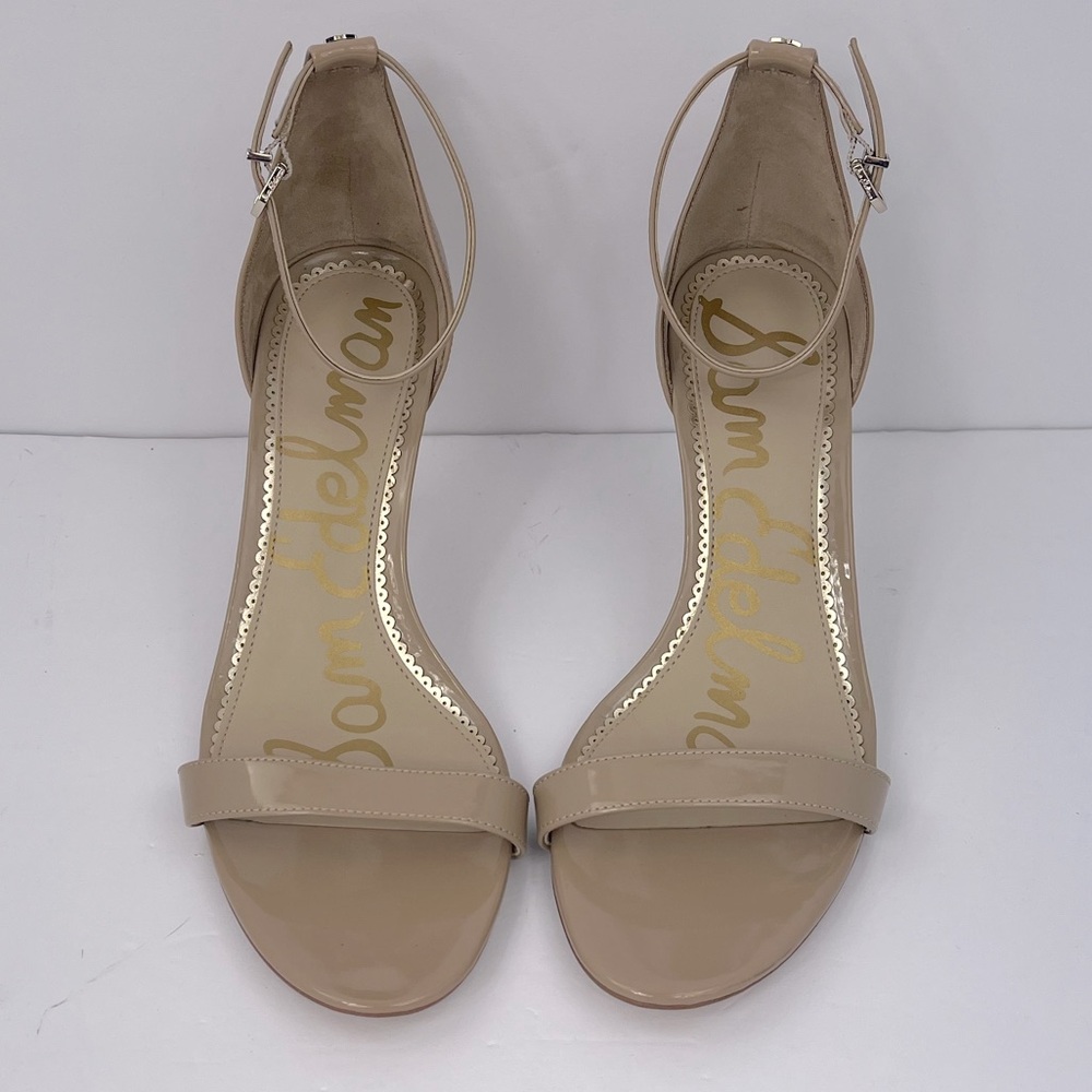 SAM EDELMAN PATTI ANKLE STRAP HEEL, BEIGE SHINY PATENT, WOMENS 11, EUR 41, UK 8 - Picture 3 of 17